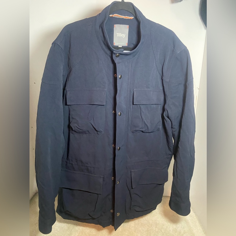 Tilley Men’s XL Navy Utility Field Jacket | Snap Front 4-Pocket Travel Coat